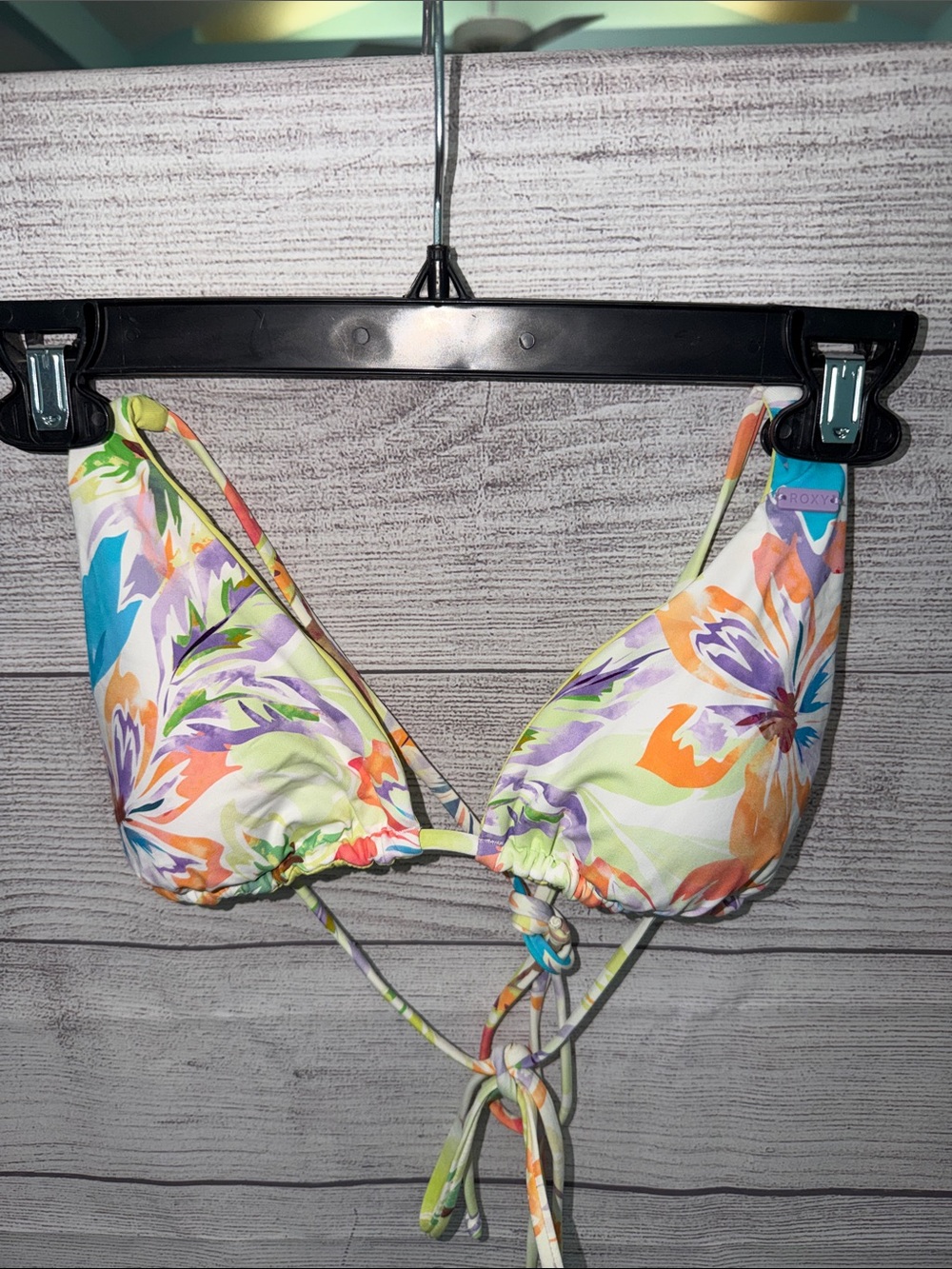 Roxy Floral Triangle Bikini Top in White, Orange, Purple, Green, Blue